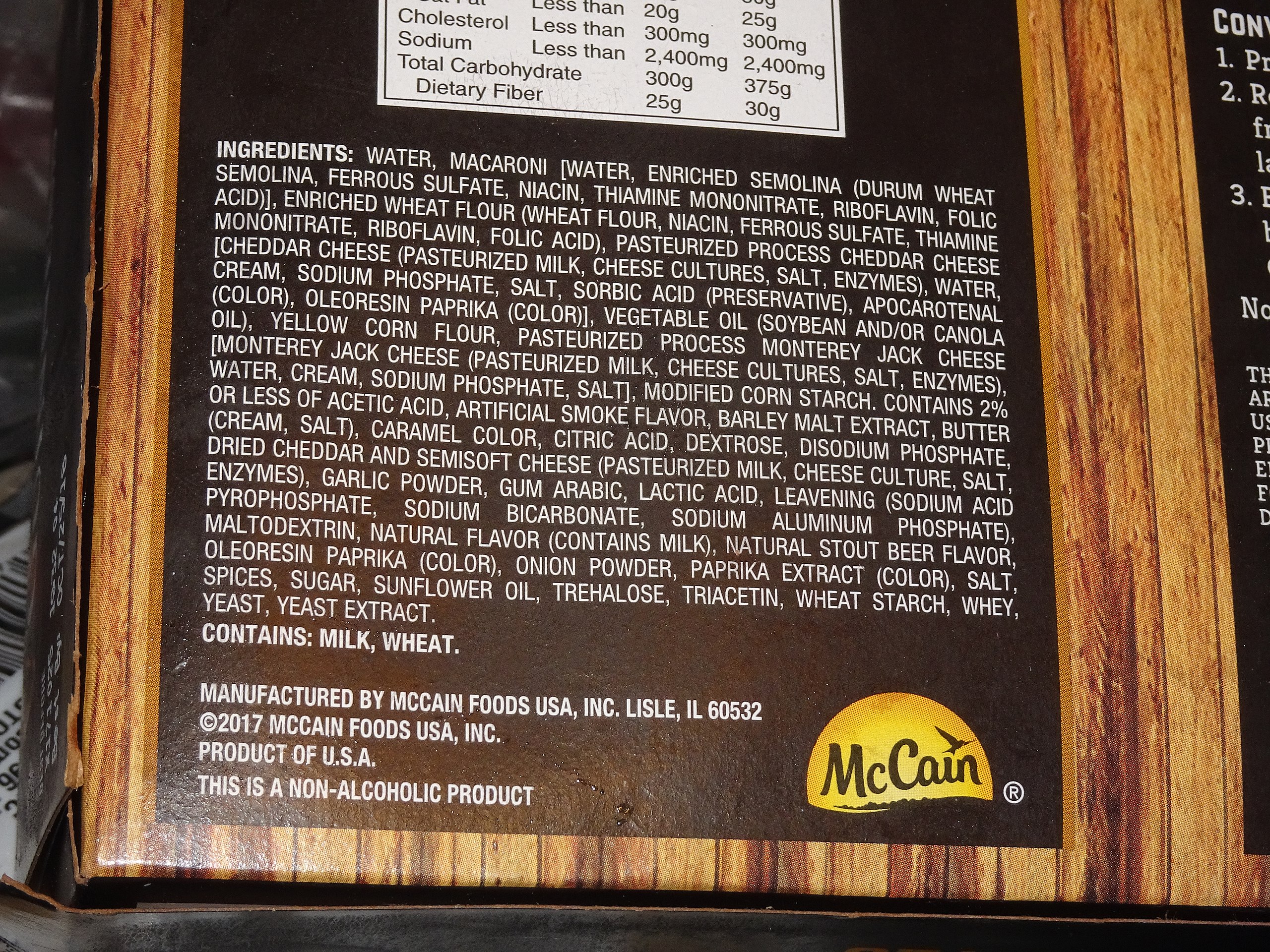 Clear food ingredient list